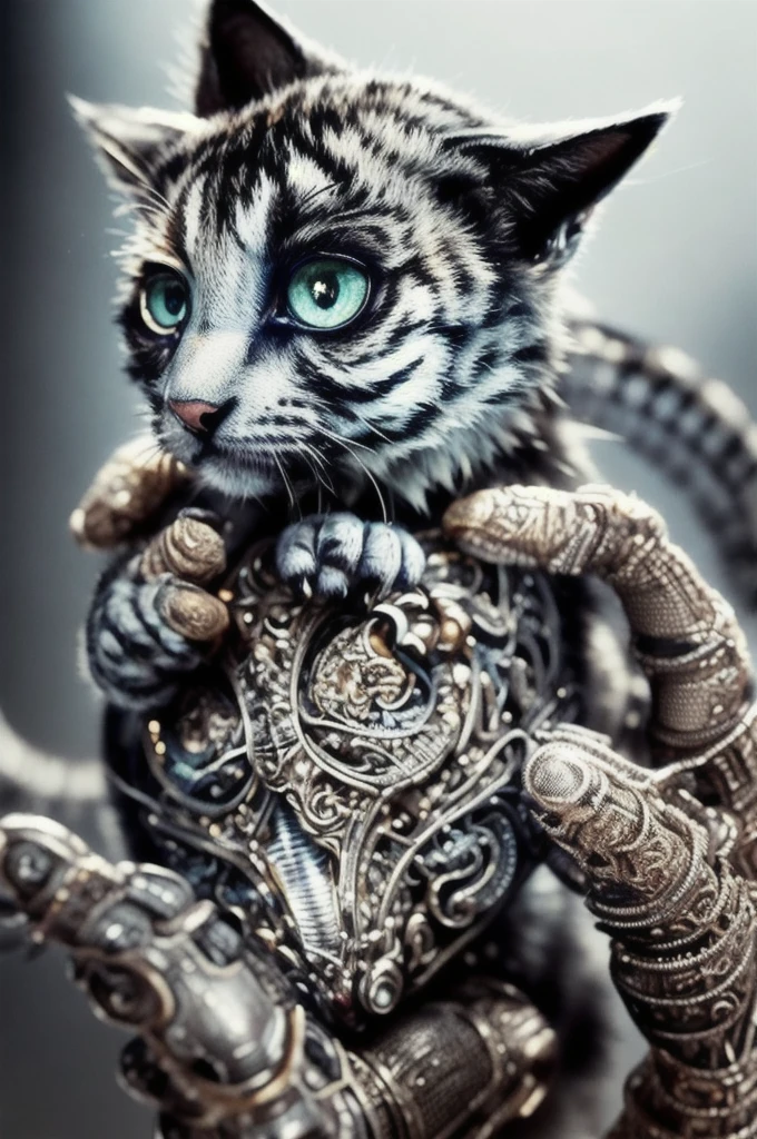 to8contrast style, a cute smoky kitten made out of metal, (cyborg:1.2), ([tail | detailed wire]:1.3), (intricate details), hdr, (intricate details, hyperdetailed:1.2), cinematic shot, Vignette, centered, by Stray game, (the most beautiful portrait in the world:1.5)to8contrastスタイル, Cute smoky metal tiger cub, (cyborg:1.2), ([tail | detailed wire]:1.3), (intricate details), High resolution, (intricate details, hyperdetailed:1.2), Cinematic shots, Vignette, Centered, Stray gameより, (The most beautiful portraits in the world:1.5)