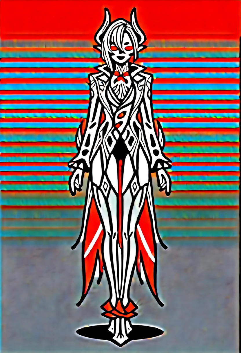 copper skin, shiny skin, black hair, hair bobbles, longeyelashes, cat eyes, slit pupils, cat pupils, light smile, black ram horns, large horns, ram horns, black horns, fang, accurate, long dark hair, long hair, very long hair, black hair, dark purple hair, red eyes, hair over shoulder, straight hair, glowing eyes, makeup, thick eyeliner, dark eyeliner, glossy black lipstick, sharp ears, pointed ears, light smile, smug, full blush, Surrealism, drop shadow, anaglyph, stereogram, tachi-e, pov, atmospheric perspective, 8k, super detail, best quality, high details, high quality, highres, award winning, best quality, large, wearing a black and red tuxedo, black and red outfit, tuxedo, thigh high boots, high heels, large , cleavage,tan, dark skin, thick thighs, strong thighs, white fur trim, full body, fantasy city background, with a seductive look