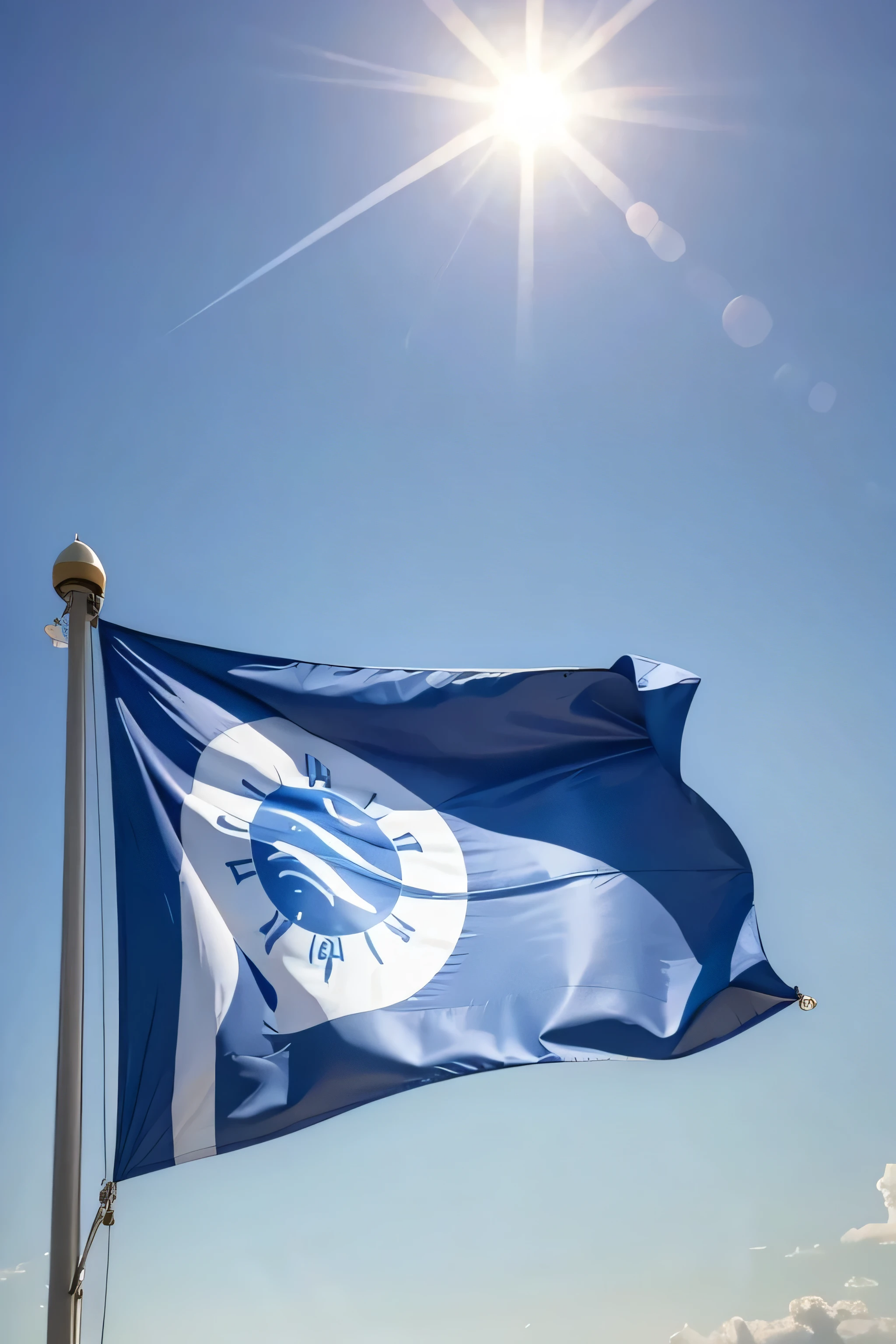 A blue flag with a radiant white sun