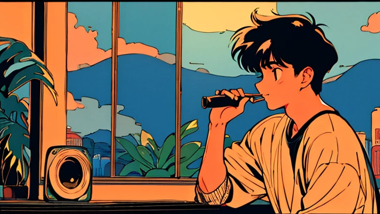 4K、jazz、90Era、City Pop、tobacco、Aquarium、tropical fish、speaker、Saxophone、Handsome、night、City Boy、Retro、One person