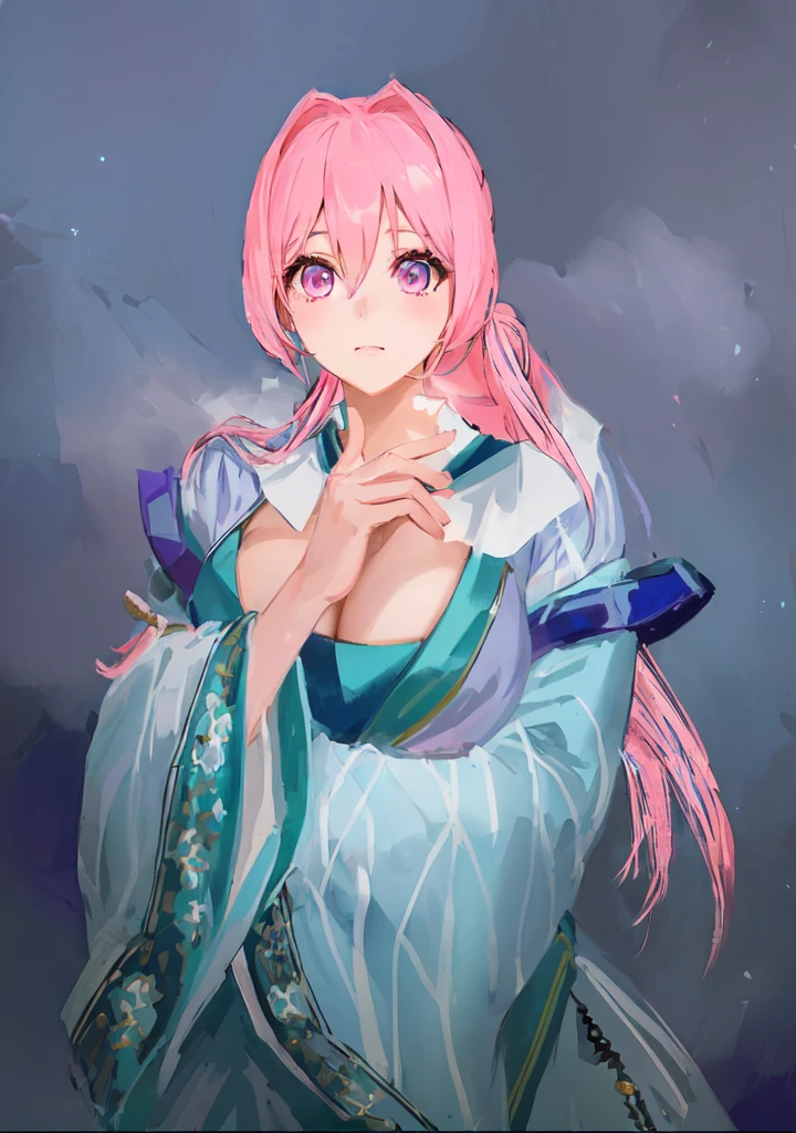 Pink Hair、Anime girl in blue dress poses for photo, Pink ponytail hair and pink eyes, Produced in collaboration with Anime Painter Studio, In the anime painter studio, Portrait of the Knights of the Zodiac, Sonison,超级Sonison,Celluloid