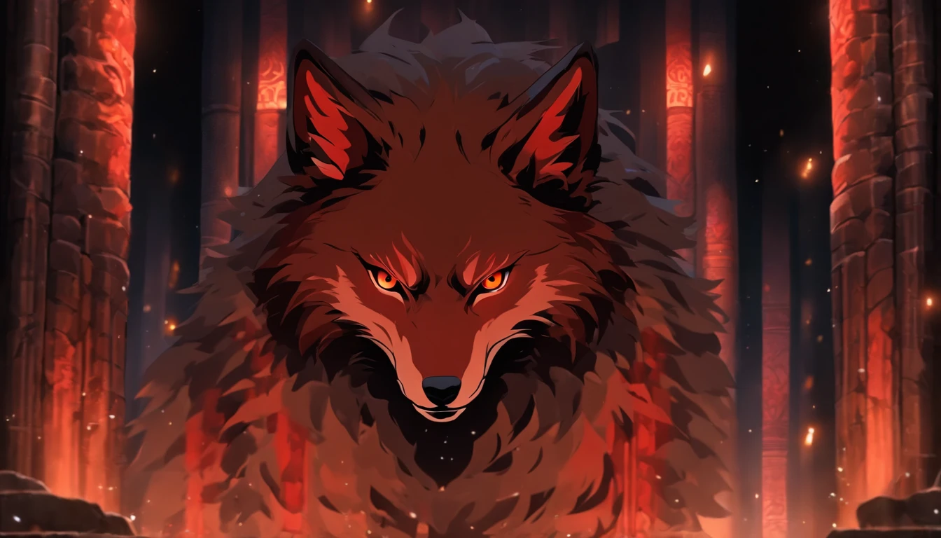 Red Wolf,The whites of the eyes are black,Pupil red,许多只Red Wolf的插图,8equal,Lights and reflections, heavily clouded, Architecture of medieval Europe, Glazed tiles,moonlight