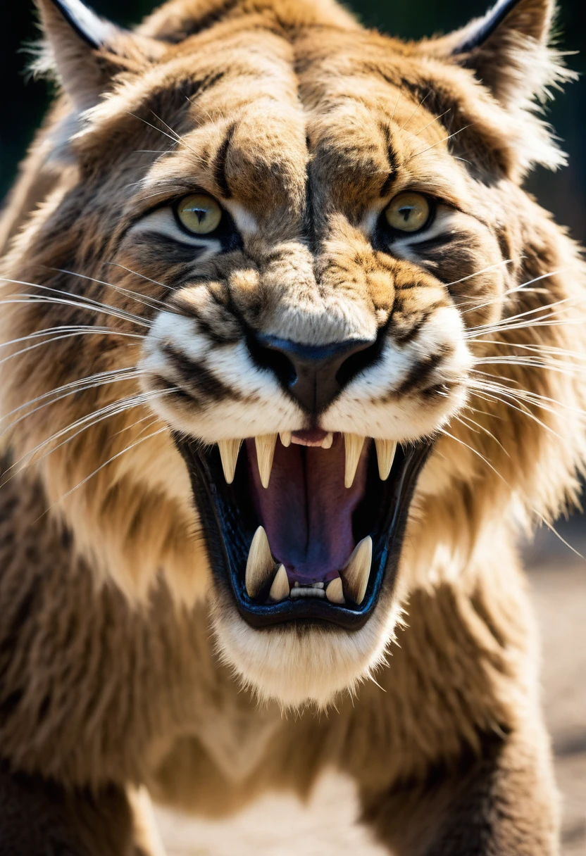 Documentary style photography, close-up shots of Saber-toothed Cats .full body shot