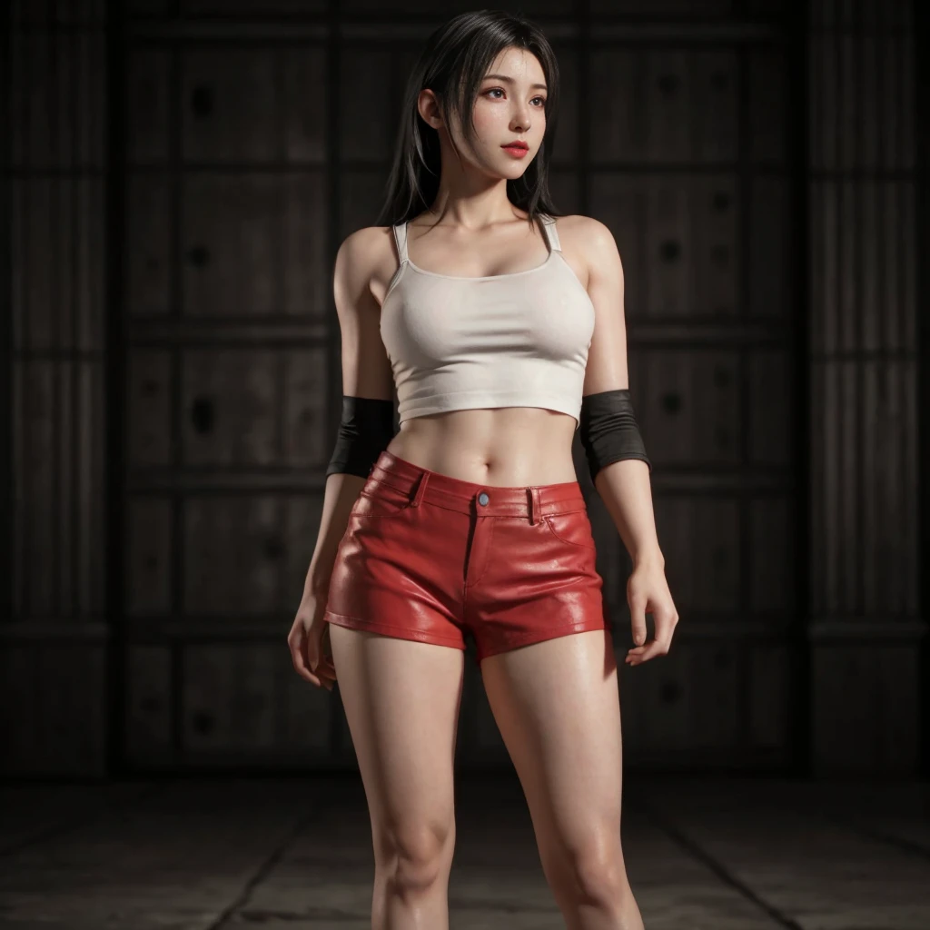 Tifa Lockhart, (best quality, ultra-detailed), (realistic:1.37), beautiful and detailed face, ultra-realistic texture, delicate face, delicate body, red lipstick, bright colors. high definition, 8K.