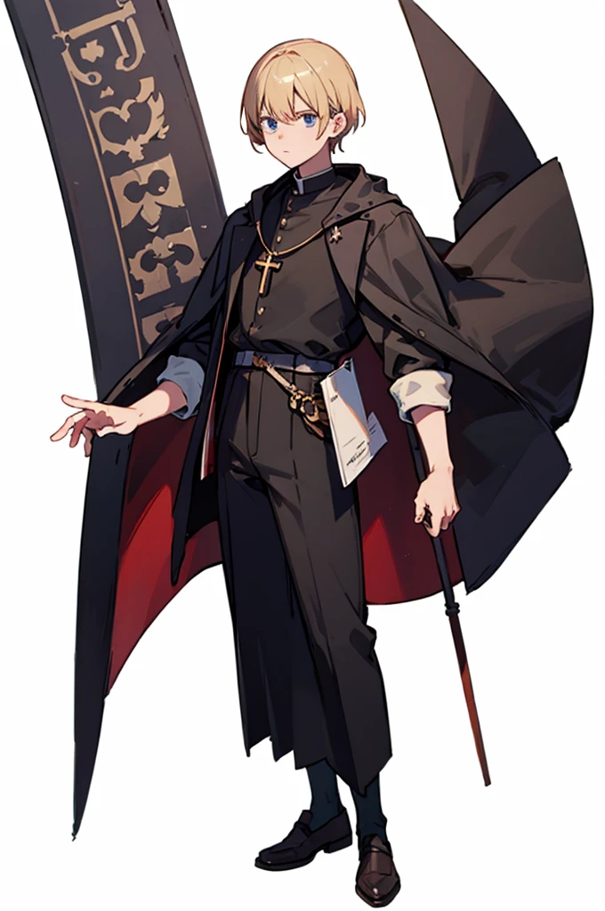 1.Blonde,clergyman,whole body,Standing posture,Details,male,White background,30th Generation,Leather shoes