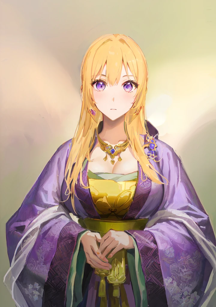 Wearing a purple robe、Cartoon image of a woman holding a bowl, ((Beautiful fantasy queen)), Produced in collaboration with Anime Painter Studio, Anime Goddess, Portrait of the Knights of the Zodiac, elfic priestess, ((Wearing noble robes)), Anime style like fate/overnight, Beautiful fantasy queen, In the anime painter studio，Three Kingdoms，Three Kingdoms志，Chinese style，antiquity，Hanfu，，Huge Breasts，Good shape，Royal sister，Purple Eyes，Celluloid