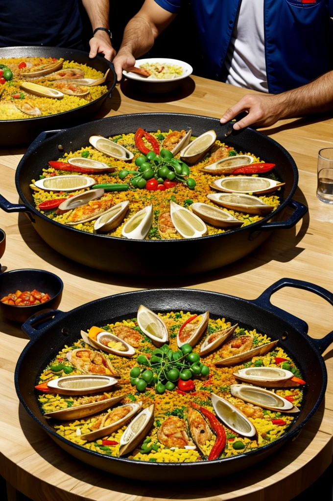 French players eating paella
