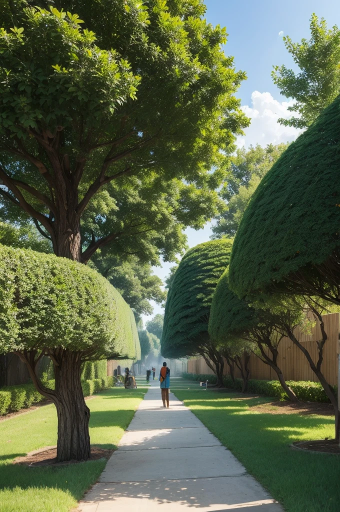 Environment trees plants and humans watering them