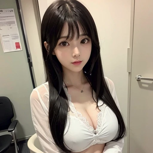 Counseling Room、Psychologist、Long Black Hair、Wear white、Breast F cup、Thin limbs、cute、Nogizaka46、clear、Idol、Double eyes are large