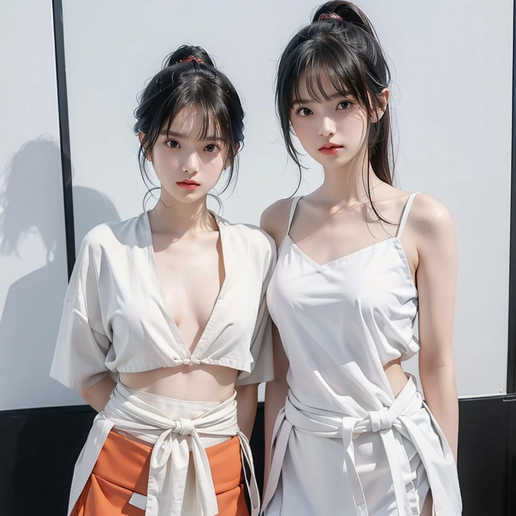 日本people、1people、The most beautiful woman、clear、Shiny black hair、Photo Style、length, bangs、light makeup、Standard face、(((Wearing a white Etchu loincloth)))、((Light clothing:0.5))、(She is hiding her breasts by wrapping a cloth around her chest.)、Summer festival、(((Showing off your loincloth))), 32k, Raw photo、Highest quality