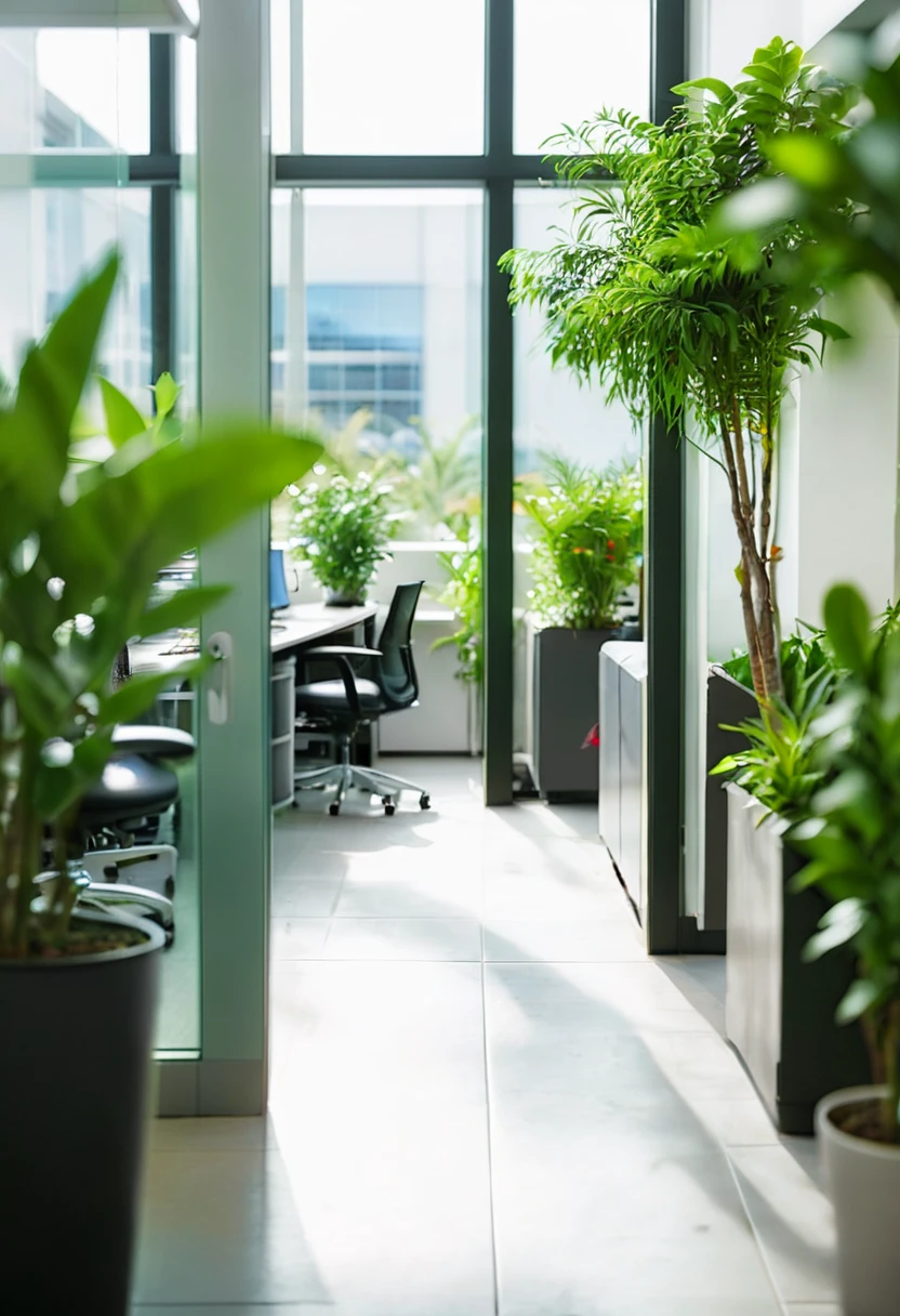 An image that encourages people to send resumes to my company, a vibrant scene of a modern office with happy and engaged employees, glass walls, green plants, abundant natural light, a welcoming and inspiring environment that emanates productivity and collaboration, Realistic photography, captured with a 50mm f/1.8 lens for a soft bokeh effect, --ar 16:9 --v 5