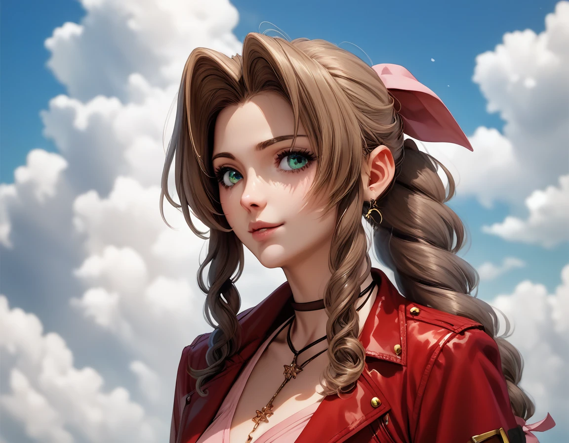 Aerith leaning on Cloud