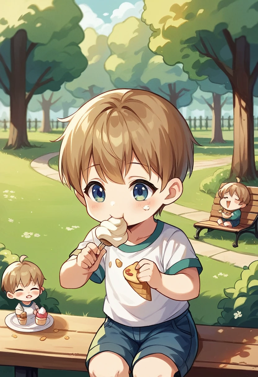 (soft cream), (eating), (woman), (chibi character), (park), (child), (best quality:1.2), (master piece:1.2), (8k), (16k:1.2), (Illustration), (Best Quality:1.2), (Ultra-detailed:1.2), (top-quality:1.2), (​masterpiece:1.2)