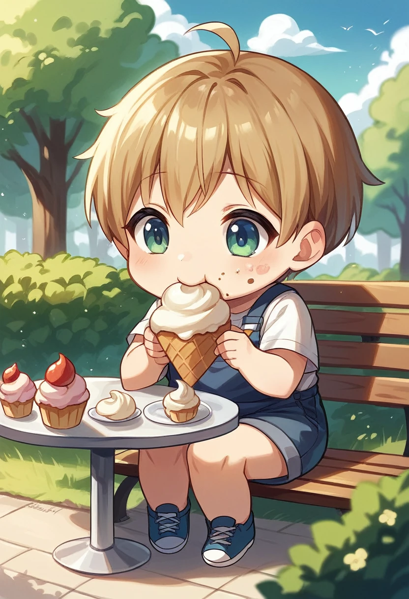 (soft cream), (eating), (woman), (chibi character), (park), (), (best quality:1.2), (master piece:1.2), (8k), (16k:1.2), (Illustration), (Best Quality:1.2), (Ultra-detailed:1.2), (top-quality:1.2), (​masterpiece:1.2)