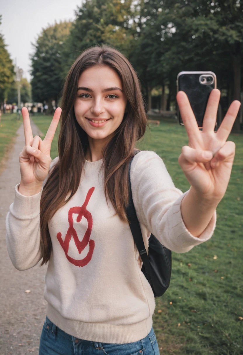 selfie making a peace sign