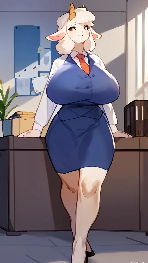 Solo, female,makima,chainsawman,lamb,((by bebebebebe), topheavy, office, big breasts