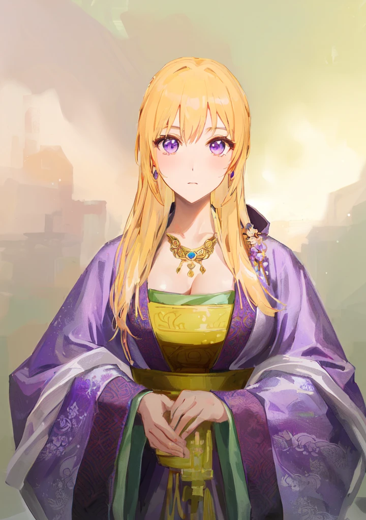 Wearing a purple robe、Cartoon image of a woman holding a bowl, ((Beautiful fantasy queen)), Produced in collaboration with Anime Painter Studio, Anime Goddess, Portrait of the Knights of the Zodiac, elfic priestess, ((Wearing noble robes)), Anime style like fate/overnight, Beautiful fantasy queen, In the anime painter studio,Three Kingdoms,Three Kingdoms志,Chinese style,antiquity,Hanfu,,Huge Breasts,Good shape,Royal sister,Purple Eyes,Celluloid