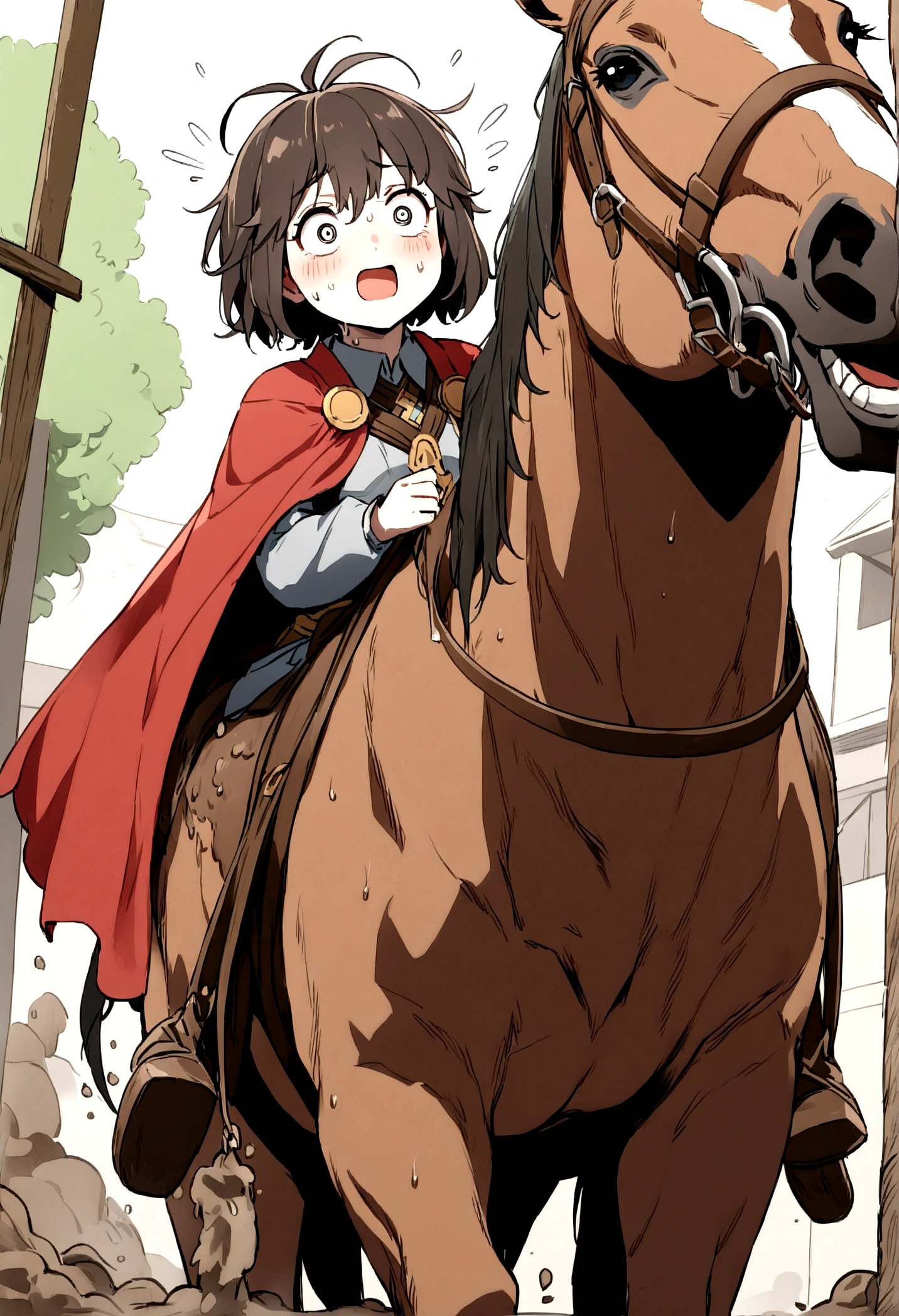 ((masterpiece), best quality, high quality, professional quality, highly detailed, highres, perfect lighting, natural lighting), (1boy, overweight, handsome, long beard, long hair, brown hair), wearing armor, riding a horse, in a castle