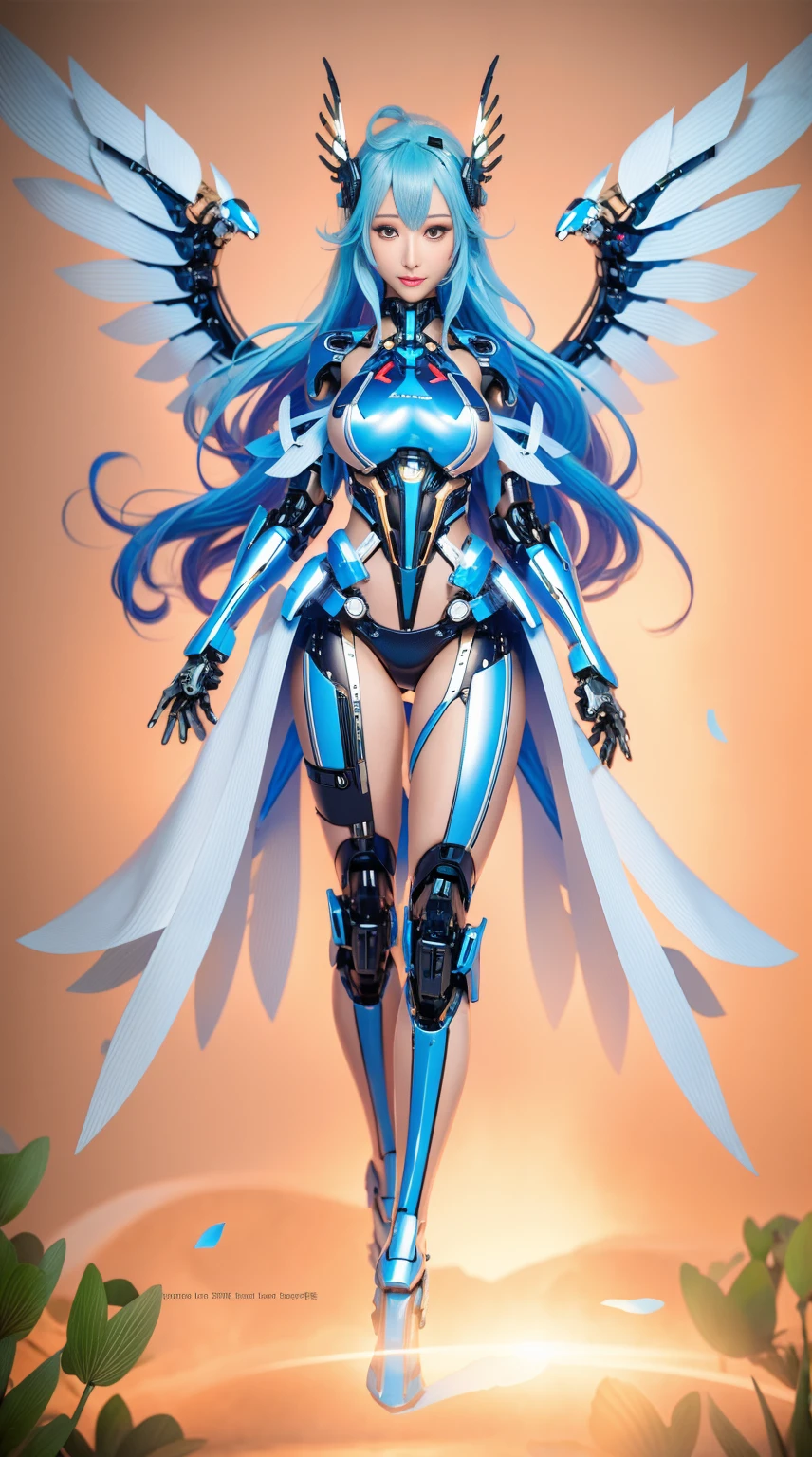 Outstanding，Super Detail, High Detail, high quality, best quality, High resolution，1 female robot，Beautiful female robot,beautiful clear face(Rain waves_haneame：1.5),Mechanical body(Smooth metal surface，armor，Mechanical seams of skin，beautiful body curves)，High-tech mechanical armor(Same color as the picture，Mechanical Technology，Highlight breast contour)