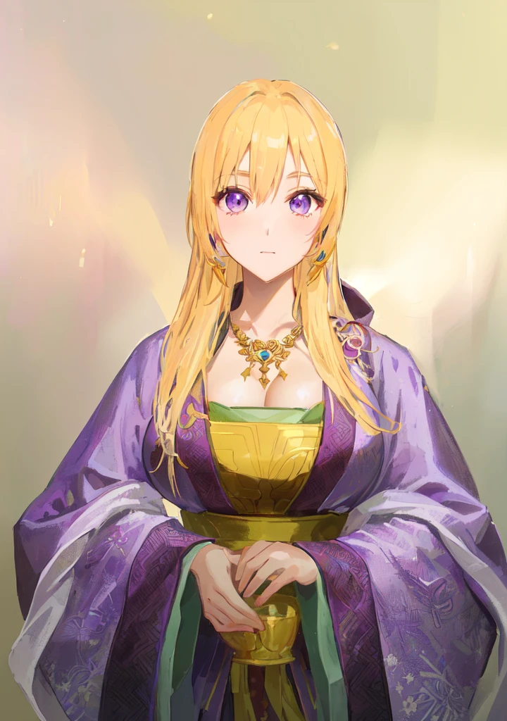 Wearing a purple robe、Cartoon image of a woman holding a bowl, ((Beautiful fantasy queen)), Produced in collaboration with Anime Painter Studio, Anime Goddess, Portrait of the Knights of the Zodiac, elfic priestess, ((Wearing noble robes)), Anime style like fate/overnight, Beautiful fantasy queen, In the anime painter studio,Three Kingdoms,Three Kingdoms志,Chinese style,antiquity,Hanfu,,Huge Breasts,Good shape,Royal sister,Purple Eyes,Celluloid