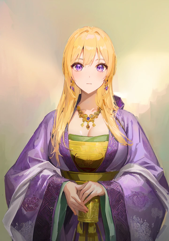 Wearing a purple robe、Cartoon image of a woman holding a bowl, ((Beautiful fantasy queen)), Produced in collaboration with Anime Painter Studio, Anime Goddess, Portrait of the Knights of the Zodiac, elfic priestess, ((Wearing noble robes)), Anime style like fate/overnight, Beautiful fantasy queen, In the anime painter studio,Three Kingdoms,Three Kingdoms志,Chinese style,antiquity,Hanfu,,Huge Breasts,Good shape,Royal sister,Purple Eyes,Celluloid