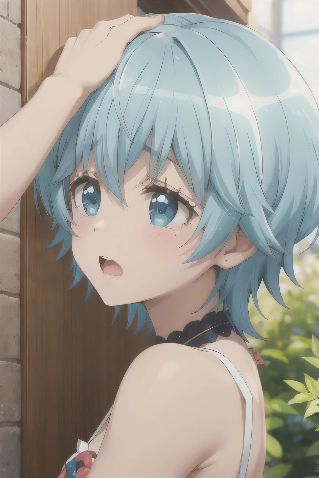 short hair，Blue Hair，Acting cute，cry，Escape，Pat your head