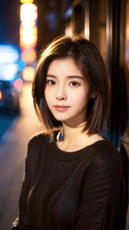 Highest quality、Japanese women、The most beautiful woman in the world、sexy、Brown Hair、Short Hair Style、Small face、Beautiful skin、night、Large breasts、Realistic、Black sweater、Are crying、