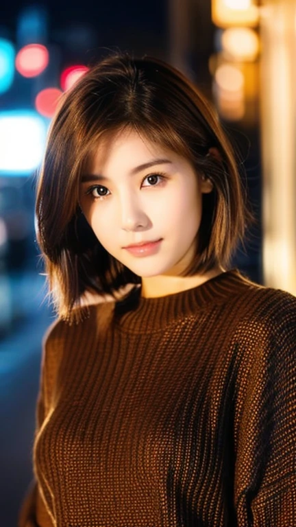 Highest quality、Japanese women、The most beautiful woman in the world、sexy、Brown Hair、Short Hair Style、Small face、Beautiful skin、night、Large breasts、Realistic、Black sweater、Are crying、