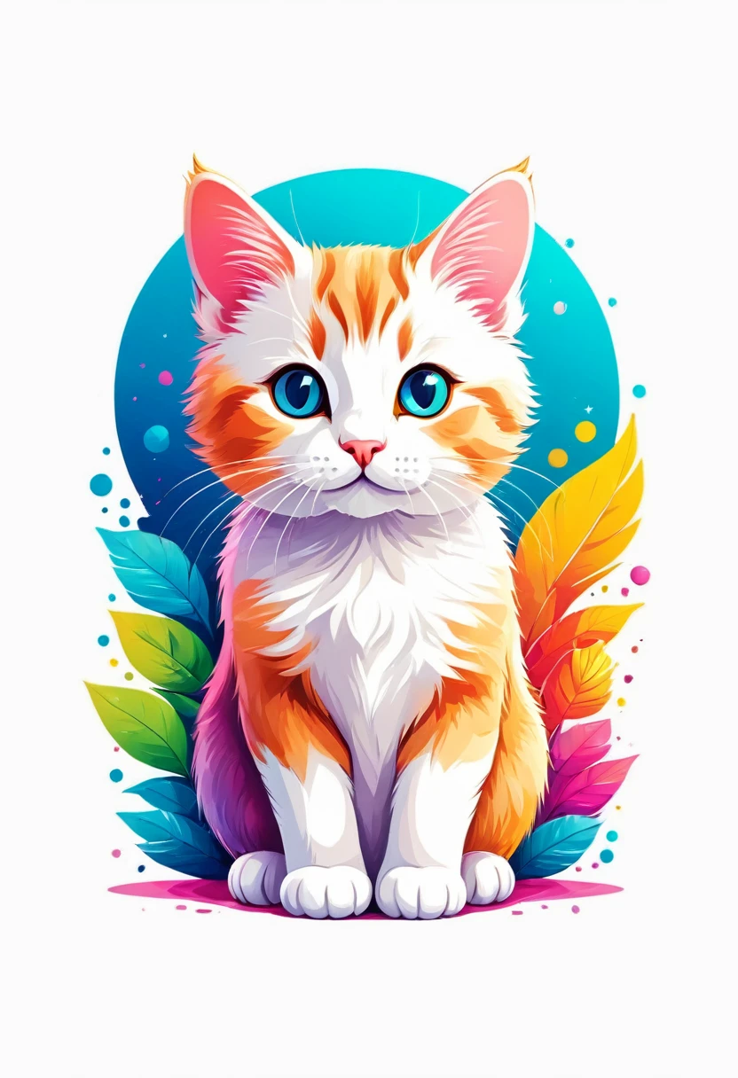 T-shirt graphic design art, Flat illustration of a cuddly cat, colorful tones, highly detailed cleanliness, imagem vectorial, photorealistic masterpiece, professional photograpy, plain white background, isometric, Vibrant, vector