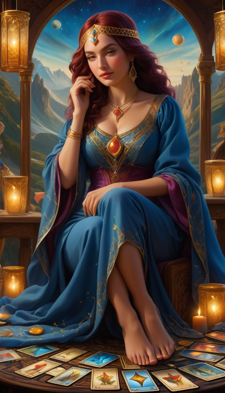 ((Masterpieces with up to 16K resolution):1.6),((soft_color_feet:)1.5), ((Ultra detali):1.4),((Cinematic stills and dynamic angles):1.3). | (Macro cinematography of tarot cards on a tarot table), (fortune teller reading tarot cards), (fortune teller&#39;Room), (Macro Lens), (fortune tellerの飾り), (Dark Candle), (Luminescent objects), (Mysterious atmosphere), (Glow Up), (Beautiful DnD Tumblr), (Visual experience),(realism), (Realistic),Award-winning graphics, Dark Shot, Film Grain, extremely detaileded, Digital Art, RTTX 10.0, Engine Unreal, Anti-glare effect scene concept, all ofを鮮明に捉える. | Rendered in Ultra-high definition with UHD and retina quality, this masterpiece ensures anatomical correctness and textured skin with super detailed. Focus on high quality and precision, This award-winning portrait、Capture every nuance with stunning 16K resolution, imergindo os espectadores em sua representação Realistic. | ((perfection_composition, perfection_project, perfection_Layout, perfection_detailed, Ultra_detaileded)), ((Improve_everyone, repair_all of)), Mais detaileds, Improve.
