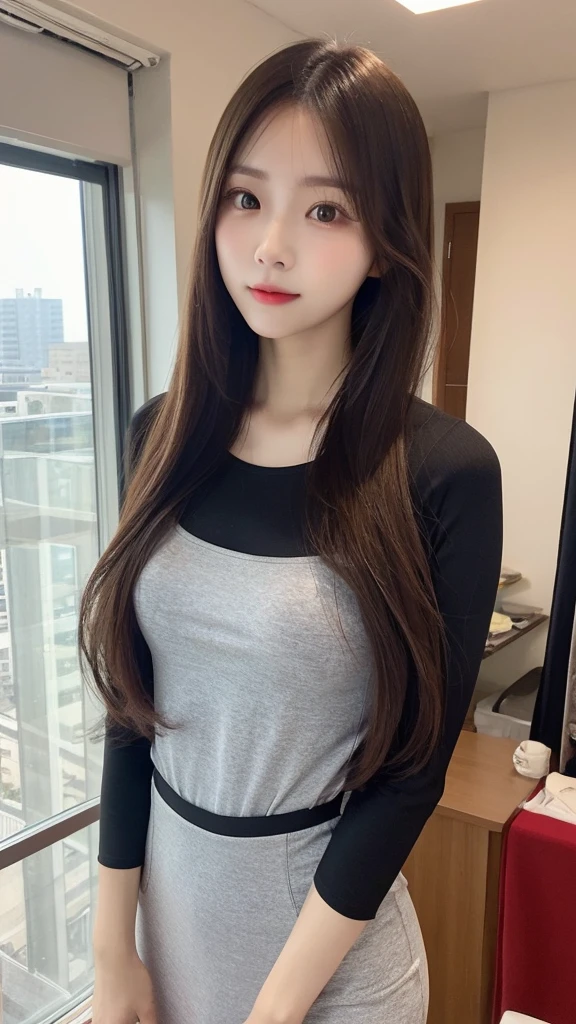 korea beauty, long hair, tight clothes, room with sunny window, selfie --s 750 --v 6.0, (mix4:1.0)