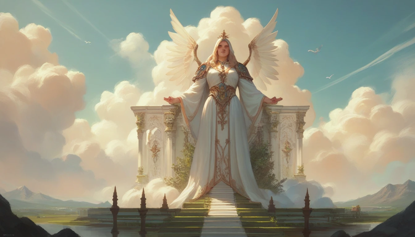 hyper realistic painting, with Israel in the background, And Jesus and the Archangel Michael hovering over the city with their hands in the form of prayer