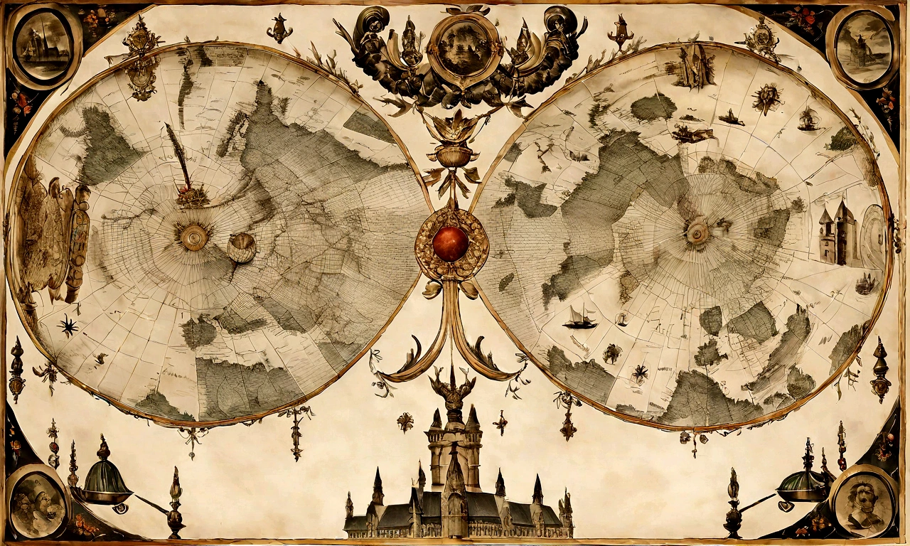 This photo shows several judges in the 18th century,They used a knife and fork to tear off a large map of Europe