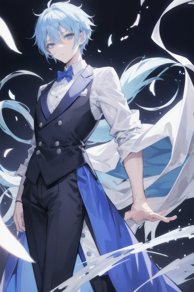 Anime young man dressed as a bartender, tall, Light blue hair and light blue eyes, Wolf Cut, HD Anime, 4k anime wallpaper