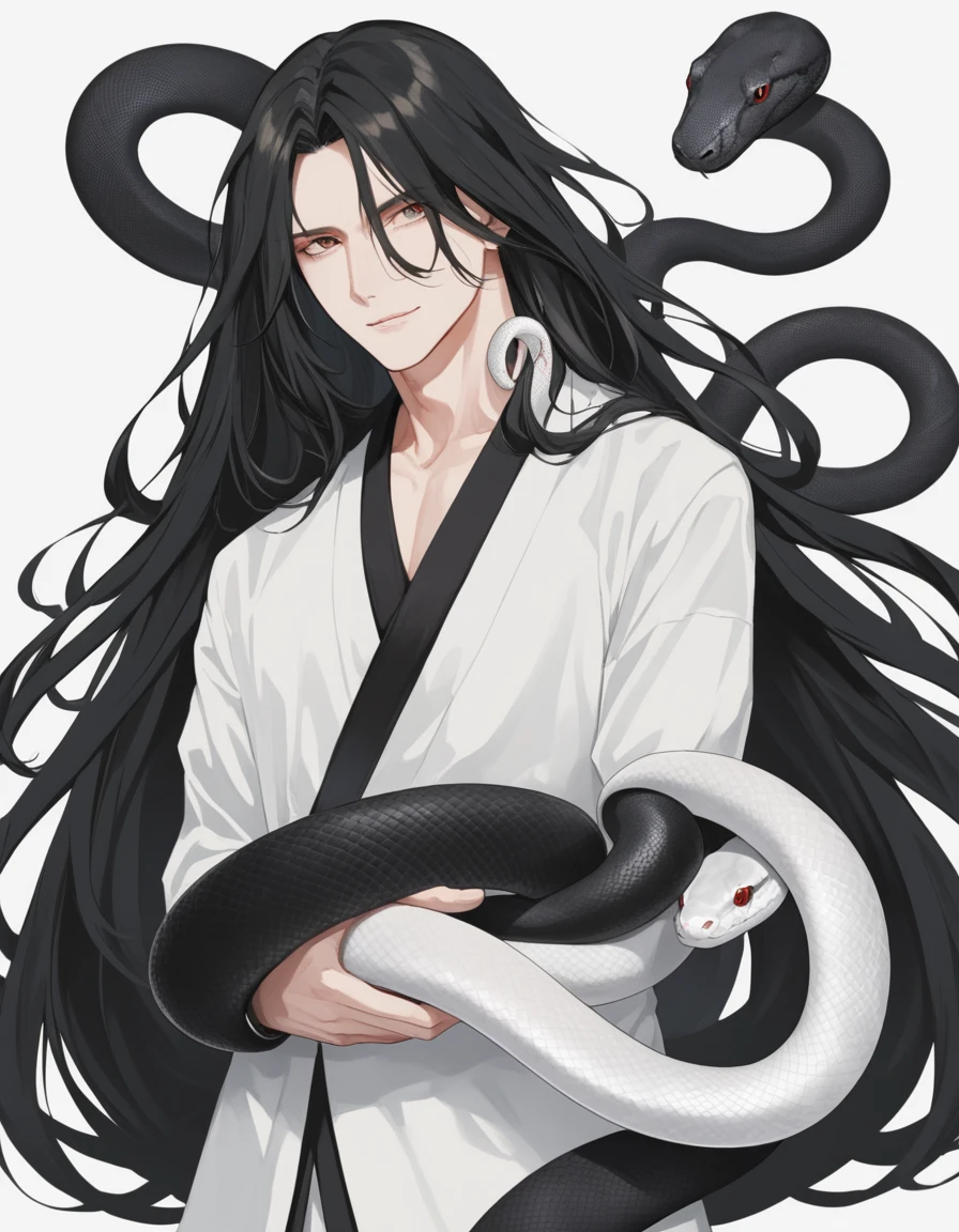 Long hair man,White snake and black snake coiled around