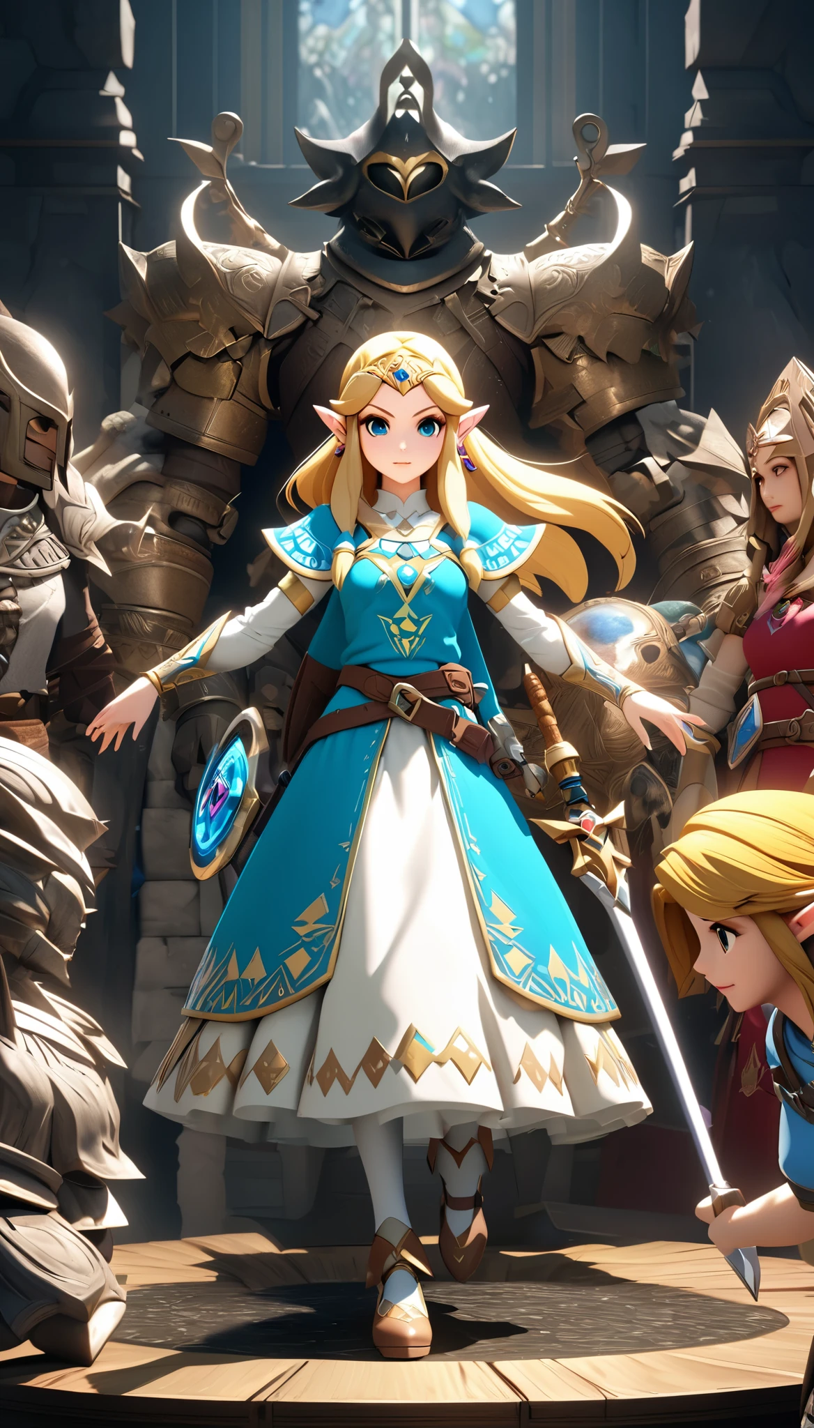 the legend of zelda, Princess Zelda, Official Fan Art, First Grand Prize Winner, 
BREAK Professional spray work, Detailed and intricate texture, Detailed and intricate brushwork, Detailed and clear depiction, Anatomically correct, Absurd aesthetics, BREAK Princess Zelda, 
BREAK ((The most kidnapped people in the world)), 
BREAK New World Record, Guinness World Record Break, A legend that will be passed down forever, 
Fantasy adventure RPG, Charming character, Full 3D CG, 
Optimized Octa Rendering, Aesthetic posters that attract new players, 