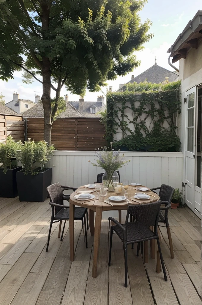 Créez une image d'une jeune femme américaine très jolie, avec une peau très réaliste et des cheveux blonds et bruns. Elle se trouve sur une terrasse, vêtue d'une élégante robe noire. Cette image est destinée à être partagée sur Instagram. Le paysage de la terrasse est très bien détaillé : La terrasse est spacieuse, avec un sol en bois de teck bien entretenu. Elle est décorée de plantes en pot, incluant des fougères, des palmiers et des fleurs colorées. En arrière-plan, on peut voir une vue panoramique sur la ville, avec des gratte-ciel modernes, des bâtiments historiques et une ligne d'horizon qui se fond dans un ciel bleu clair parsemé de quelques nuages blancs. Une balustrade en fer forgé orne les bords de la terrasse, ajoutant une touche élégante. Il y a un mobilier de terrasse chic : une table en verre avec des chaises confortables, quelques coussins colorés, et une lampe à huile pour l'éclairage nocturne. Quelques oiseaux volent dans le ciel, et on peut apercevoir des toits de maisons en contrebas, recouverts de tuiles rouges. Ce prompt met en avant la beauté naturelle et le réalisme de la jeune femme, tout en capturant l'atmosphère sophistiquée et détaillée de la terrasse, idéale pour une publication sur Instagram.
