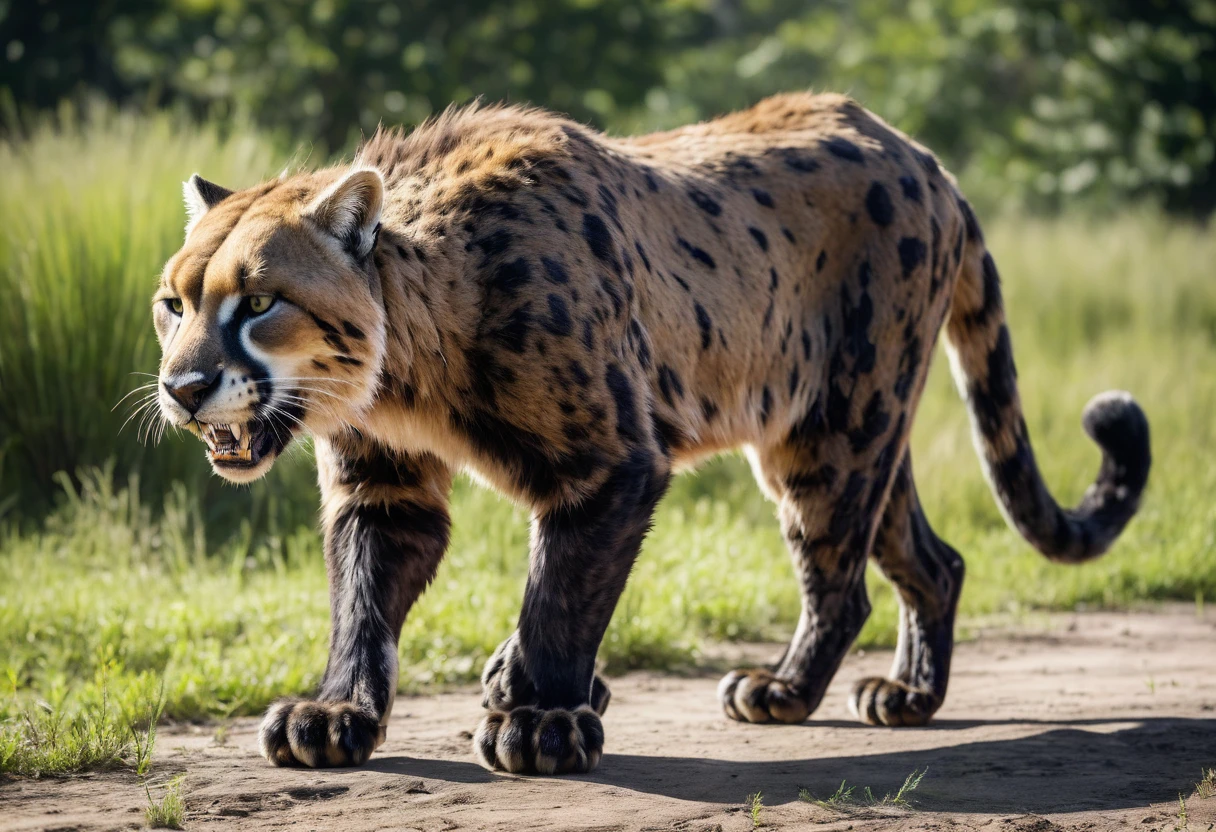 Documentary style photography, close-up shots of Saber-toothed Cats .full body shot