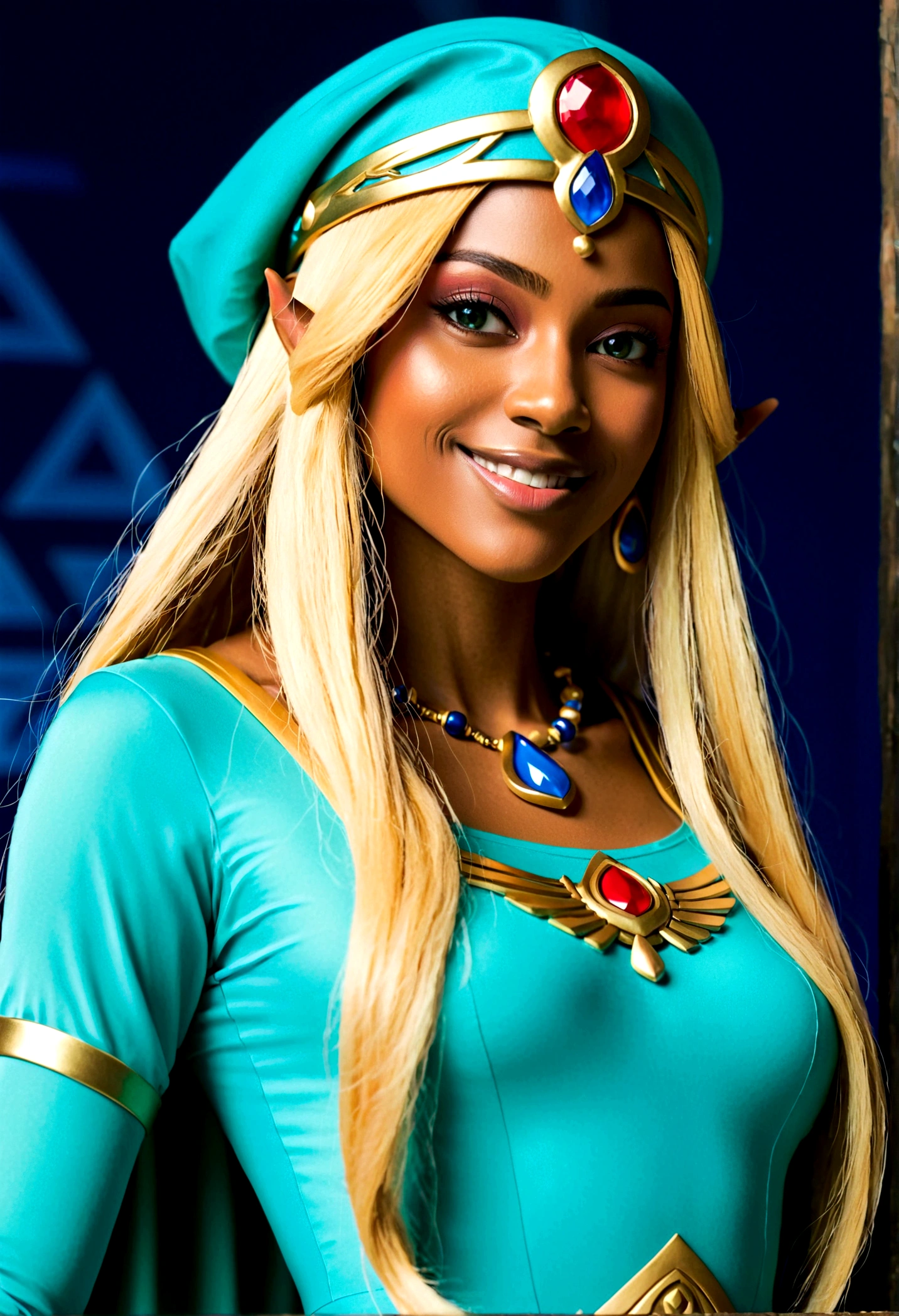 ((Realistic, photorealistic: 1.37), Legend of Zelda inspired, mature woman, intricate details, high-definition RAW color photos, professional close-up shots, (high quality), (best shadows), (best illustrations), classic Zelda outfit with a twist, (big green eyes), (full body shot: 1.2), especially strong light, (detailed hair: 1.2), (tall stature), (sensual pose: 1.2), Sharpshooter Hylian, (NSFW), (legendary allure), (sexy: 1.2), (idle), sitting on a throne