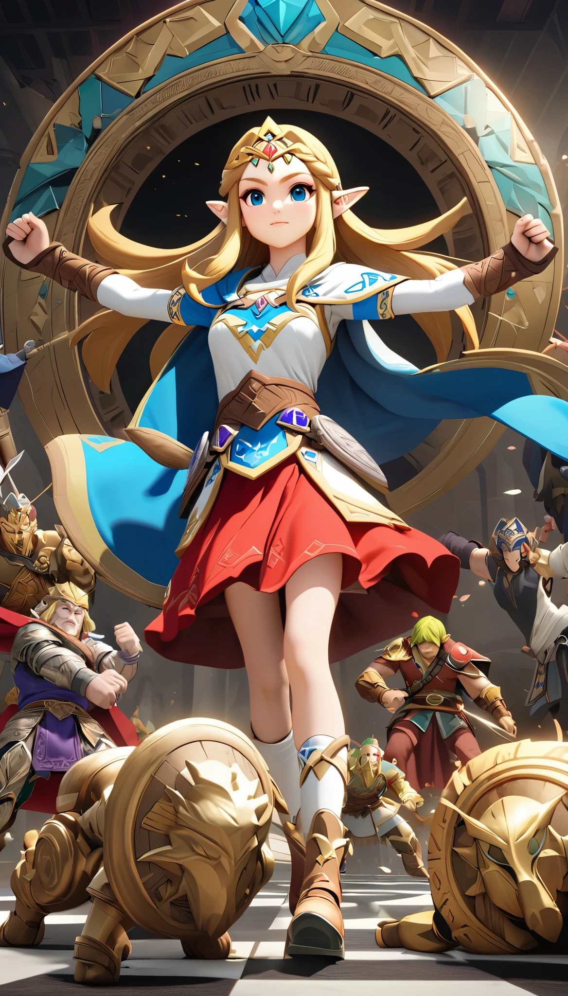 The Legend of Zelda, Princess Zelda, Official Fan Art, First Grand Prize Winner,
BREAK Professional spray work, Detailed and intricate texture, Detailed and intricate brushwork, Detailed and clear depiction, Anatomically correct, Absurd aesthetics, BREAK Princess Zelda,
BREAK Win the World Championship in Mixed Martial Arts, overwhelming strength, Enemies surround him and bow down to him.,
BREAK New World Record, Guinness World Record Break, A legend that will be passed down forever,
Fantasy adventure RPG, Charming character, Full 3D CG,
Optimized Octa Rendering, Aesthetic posters that attract new players,