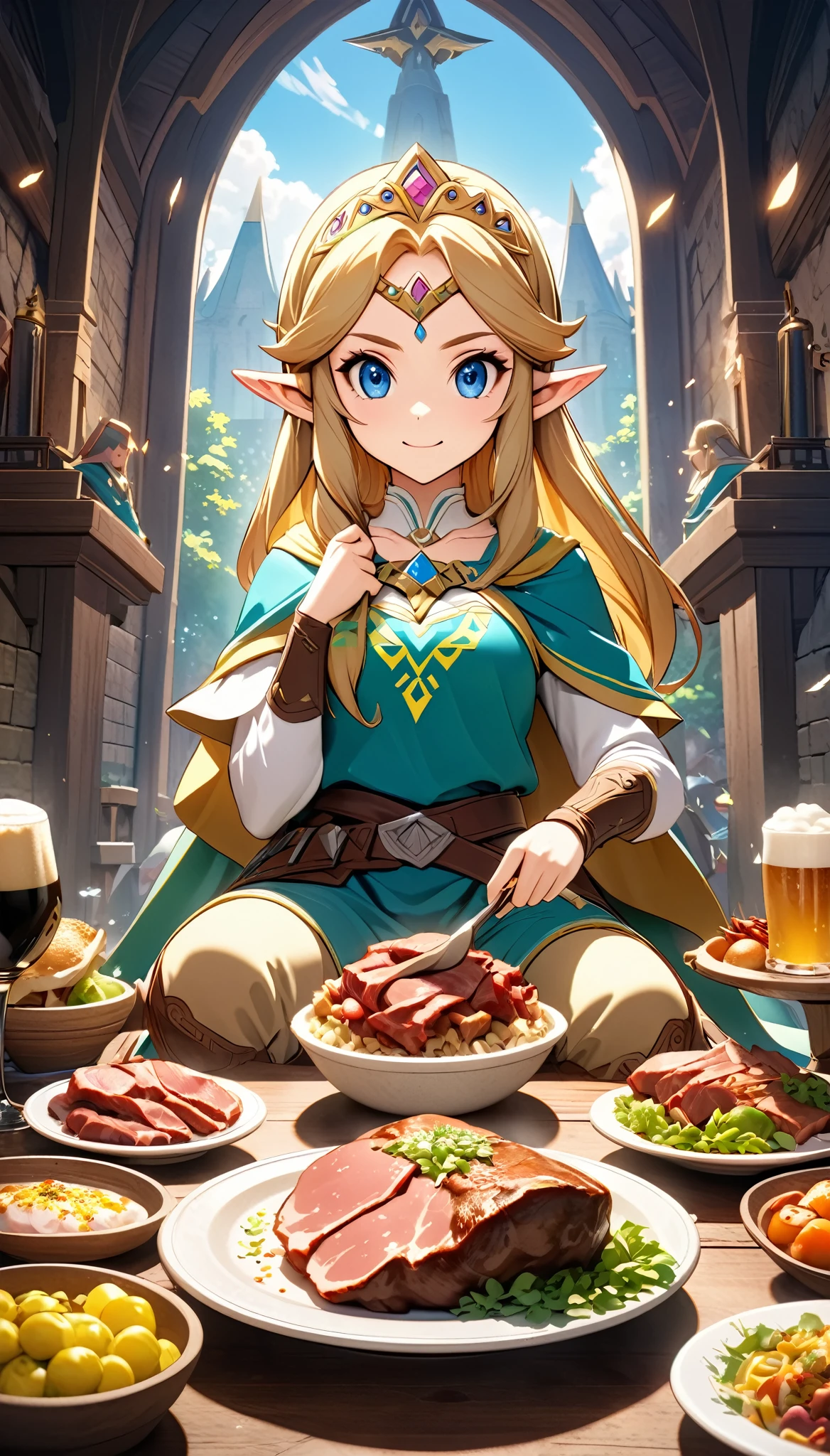 the legend of zelda, Princess Zelda, Official Fan Art, First Grand Prize Winner, 
BREAK Professional spray work, Detailed and intricate texture, Detailed and intricate brushwork, Detailed and clear depiction, Anatomically correct, Absurd aesthetics, BREAK Princess Zelda, 
BREAK ((The most kidnapped people in the world)), 
BREAK New World Record, Guinness World Record Break, A legend that will be passed down forever, 
Fantasy adventure RPG, Charming character, Full 3D CG, 
Optimized Octa Rendering, Aesthetic posters that attract new players, 