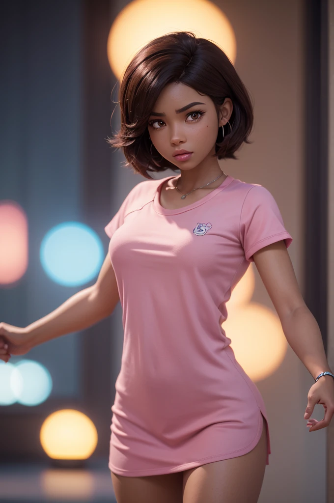 cartoon character of a one and a pink shirt, animation character, stylized character, animation style rendering, 3d stylized, render, 3 d render stylized, toon render keyshot, 3d character, 3d character, 3d rendering stylized, 3Dizar character rendering, cartoon character, Personagem de close up, character posing, (Pixar-style) (master part:1.2) (bokeh) (best qualityer) (brown skin) (detailed texture) (8K) (Argilla) (cinematic lighting) (sharp focus)