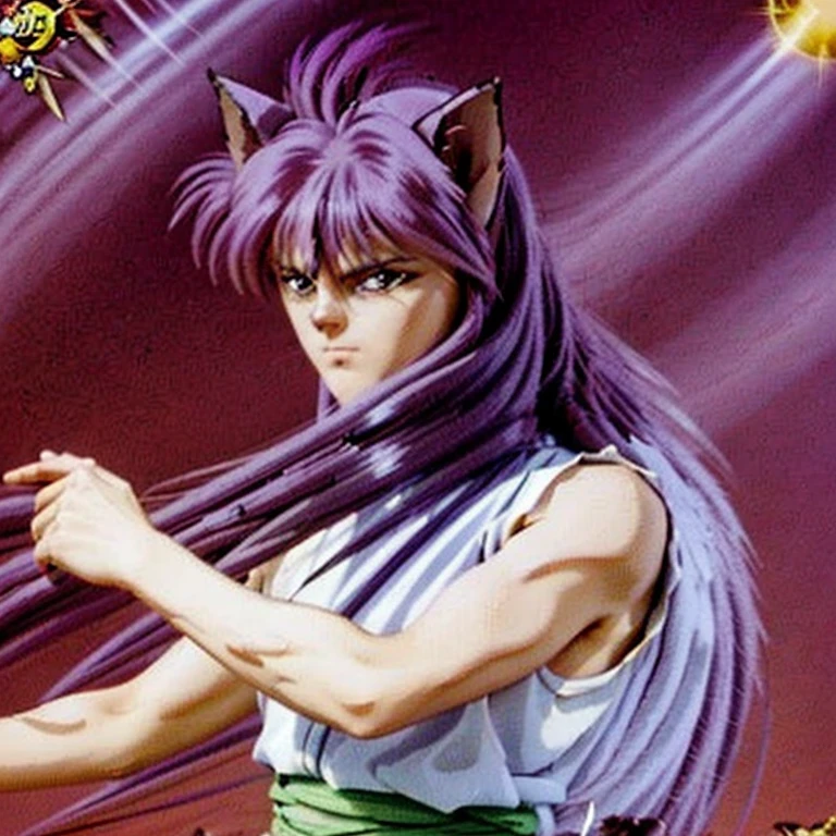  (Yoko Kurama):

Height: Taller than your human form, with an imposing presence.
hairs: long and silver, giving an ethereal and majestic appearance.
muka: Sharper and more angular, with more striking features and an often cold and calculating expression.
eyeballs: golden, bright and intense, with feline pupils that highlight its predatory nature.
ears: Pointy, similar to those of an elf or fox.
Tailpussy: A long, silver fox tail.
Skinned: clear, but with a supernatural glow.
Physical condition: Muscular and agile, with graceful and precise movements.
This physiognomy of Yoko Kurama reflects her dual nature, combining the cunning and power of the fox demon with the intelligence and sensitivity of his human form.