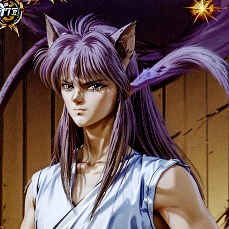  (Yoko Kurama):

Height: Taller than your human form, with an imposing presence.
hairs: long and silver, giving an ethereal and majestic appearance.
muka: Sharper and more angular, with more striking features and an often cold and calculating expression.
eyeballs: golden, bright and intense, with feline pupils that highlight its predatory nature.
ears: Pointy, similar to those of an elf or fox.
Tailpussy: A long, silver fox tail.
Skinned: clear, but with a supernatural glow.
Physical condition: Muscular and agile, with graceful and precise movements.
This physiognomy of Yoko Kurama reflects her dual nature, combining the cunning and power of the fox demon with the intelligence and sensitivity of his human form.