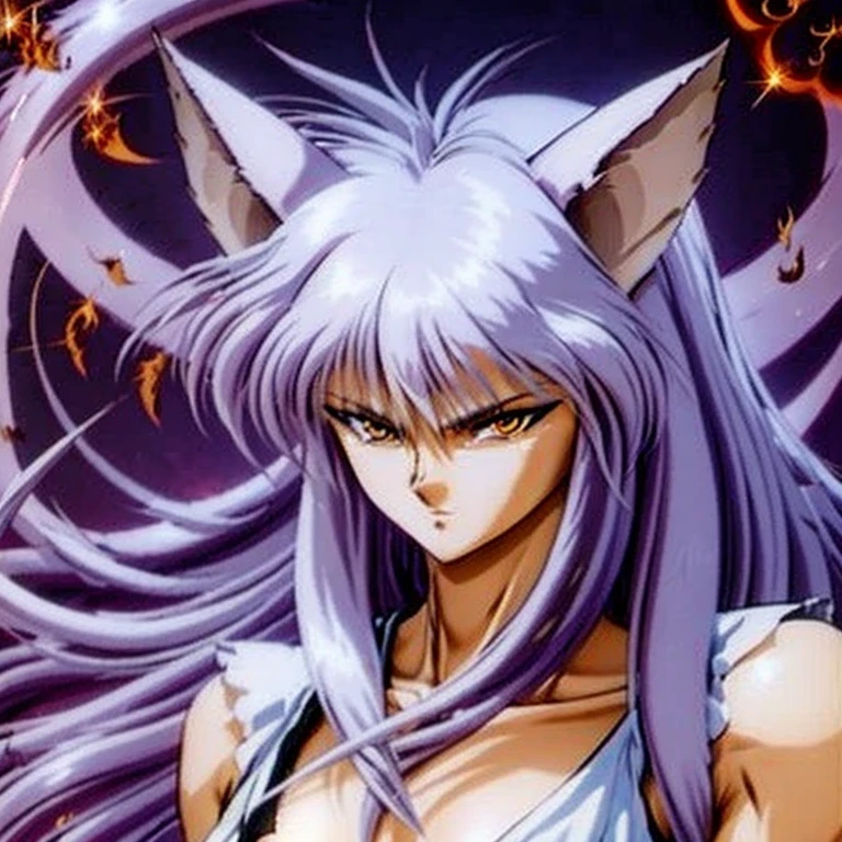 A demon (Yoko Kurama): Height: Taller than your human form, with an imposing presence.
hairs: long and silver, giving an ethereal and majestic appearance.
muka: Sharper and more angular, with more striking features and an often cold and calculating expression.
eyeballs: golden, bright and intense, with feline pupils that highlight its predatory nature.
ears: Pointy, similar to those of an elf or fox.
Tailpussy: A long, silver fox tail.
Skinned: clear, but with a supernatural glow.
Physical condition: Muscular and agile, with graceful and precise movements.
This physiognomy of Yoko Kurama reflects her dual nature, combining the cunning and power of the fox demon with the intelligence and sensitivity of his human form.