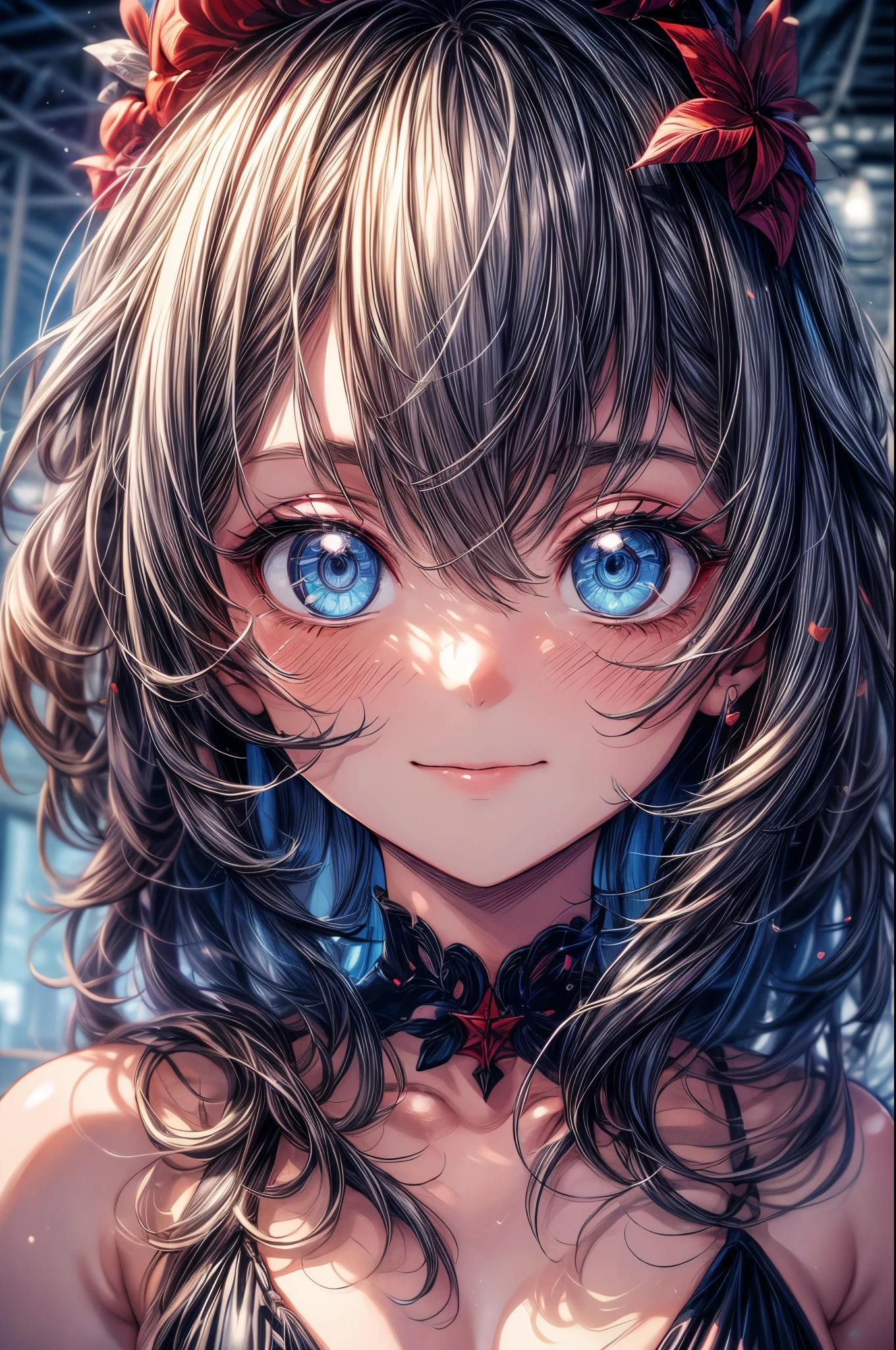 (Tabletop.Highest quality).(Dynamic Angle). (Amazingly detailed CG paintings),(Perfect Image)、Comic Strip.shape.One Girl.Detailed face、Perfect Face.Delicate face、Textured skin、Black Hair.length、(Horse-eared girl)Horse-eared girl、((Beautiful Blue Eyes)).Delicate and beautiful eyes、The eyes are detailed、Reflective Eyes、Watery eye、smile.(Gazing at the audience:1.3).(My face got a little red:0.8)、8k wallpaper、Cowboy Shot、reflected light、The finest details、Complex、Delicate background、Textured skin、Detailed skin、Swimwear, ((カラフルなSwimwear))