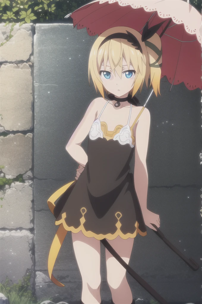 ((masterpiece)),((Highest quality)),Very detailed,Raising awareness,Explicit,beautiful body,beautiful Nose,beautiful character design,Perfect Eyes,Perfect Face,wallpaper,Ultra-high resolution,4K,photograph,(beautiful,Small breasts:1.2),(beautiful顔:1.2),beautiful足,Perfect Legs,Shiny skin,Official Style,Browsing Caution,Official Art,Create a screen capture,Anime Coloring,
One Girl,alone,umbrella,blonde,short hair,choker,Side Ponytail,ribbon,blue eyes,black choker,gloves,leg ribbon,片手gloves,hair band,whole body,hair ribbon,dress,View your viewers,tress ribbon,boots,Are standing,white dress,skirt,clavicle,Beach,Outdoor,Day,