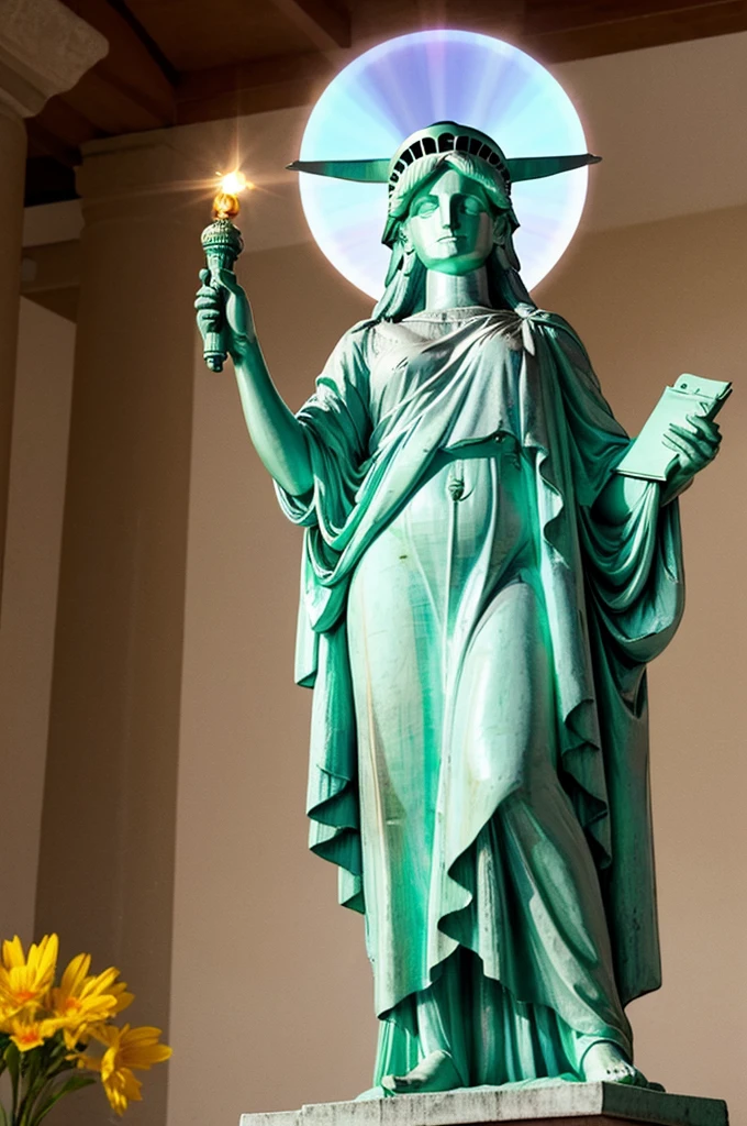 Statue of Liberty Pose、The guru is pointing at something with a halo。