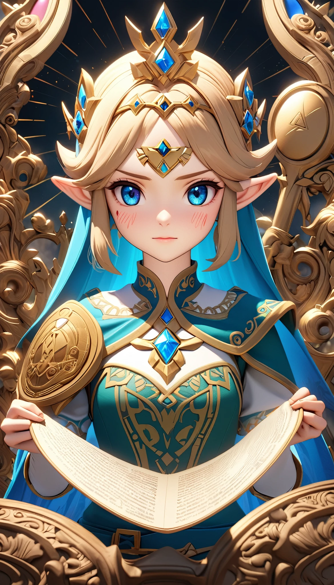 the legend of zelda, Princess Zelda, Official Fan Art, First Grand Prize Winner, 
BREAK Professional spray work, Detailed and intricate texture, Detailed and intricate brushwork, Detailed and clear depiction, Anatomically correct, Absurd aesthetics, BREAK Princess Zelda, 
BREAK ((The most kidnapped people in the world)), 
BREAK New World Record, Guinness World Record Break, A legend that will be passed down forever, 
Fantasy adventure RPG, Charming character, Full 3D CG, 
Optimized Octa Rendering, Aesthetic posters that attract new players, 