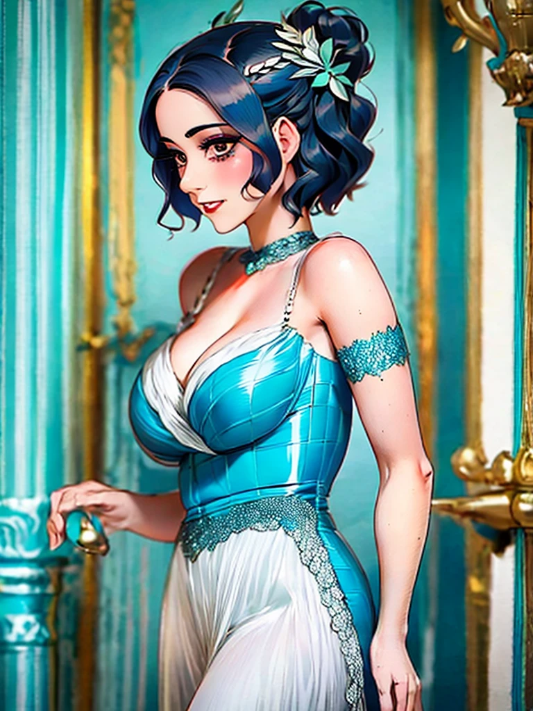 araffe woman in a flapper dress , a portrait inspired by Harrison Fisher, trending on cg society, art deco, 1920s vibes, wearing 1 9 2 0 s cloth hair, 1 9 2 0 s cloth style, 1 9 2 0 s style, 1920s style, wearing 1 9 2 0 s fashion